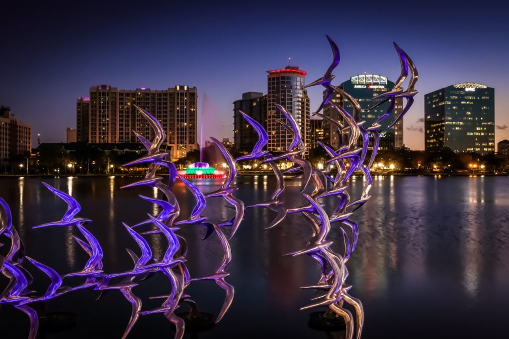 City of Orlando at Night Lake Eola